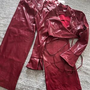 Los Angeles Apparel Burgundy Faux Leather Jacket and Pants Set